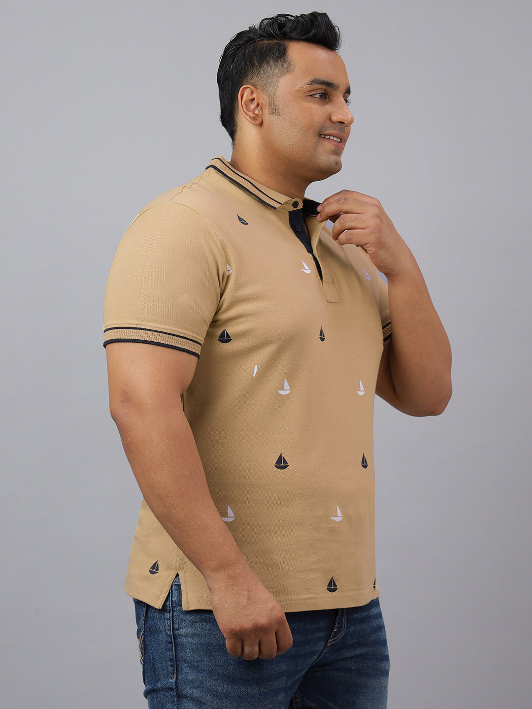 Men Khaki Slim Fit Cotton Polo T-Shirt-115-Khaki