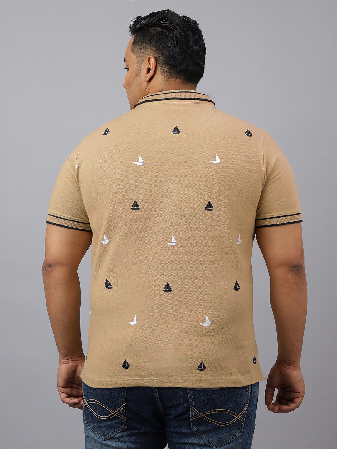 Men Khaki Slim Fit Cotton Polo T-Shirt-115-Khaki