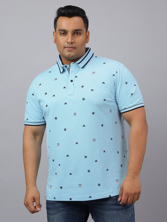 Men Sky Blue Slim Fit Cotton Polo T-Shirt