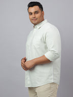 Men Green and White Cotton Stripes 1 Pocket Slim Fit Casual Shirt