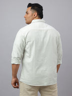 Men Green and White Cotton Stripes 1 Pocket Slim Fit Casual Shirt