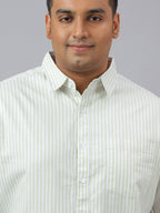 Men Green and White Cotton Stripes 1 Pocket Slim Fit Casual Shirt