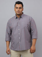 Men Indigo Cotton Stripes 1 Pocket Slim Fit Casual Shirt