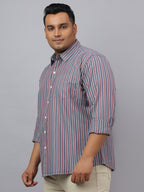 Men Indigo Cotton Stripes 1 Pocket Slim Fit Casual Shirt