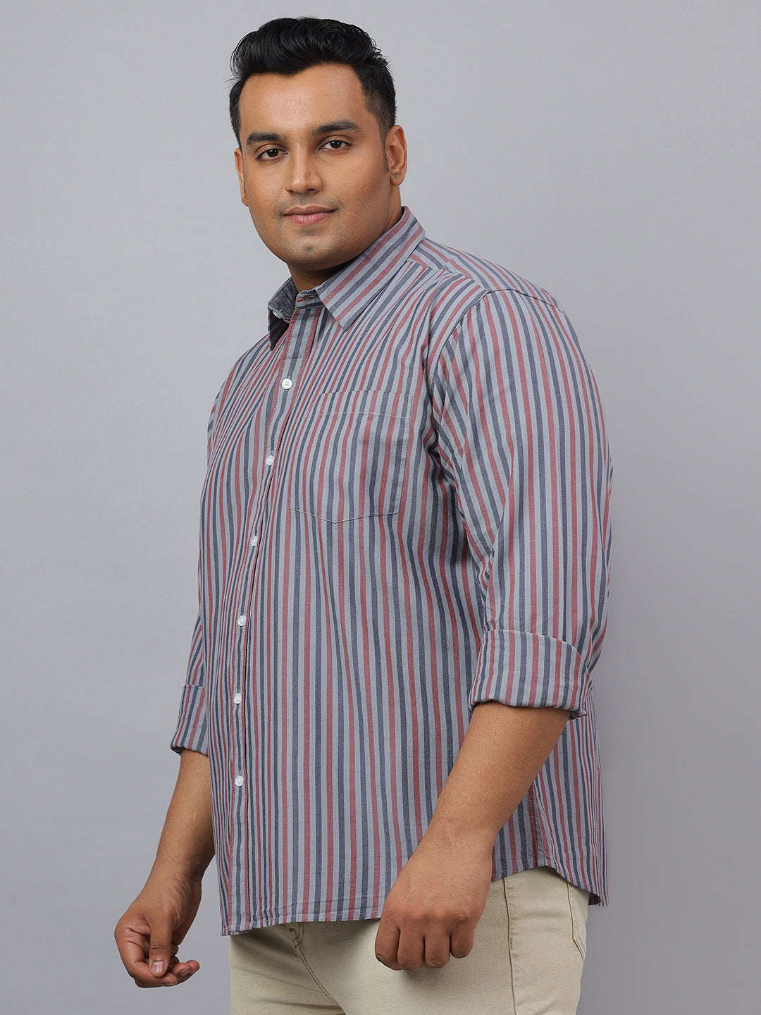 Men Indigo Cotton Stripes 1 Pocket Slim Fit Casual Shirt