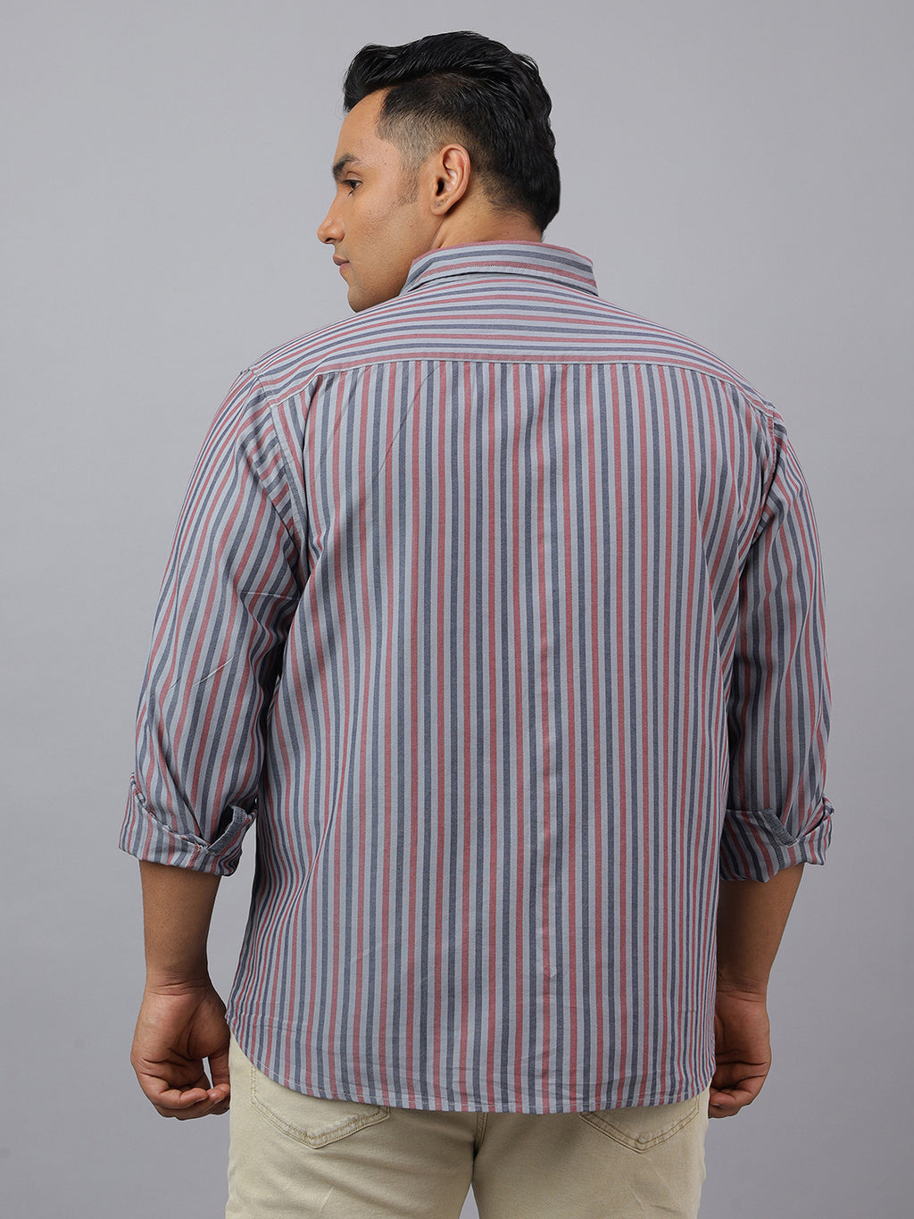 Men Indigo Cotton Stripes 1 Pocket Slim Fit Casual Shirt