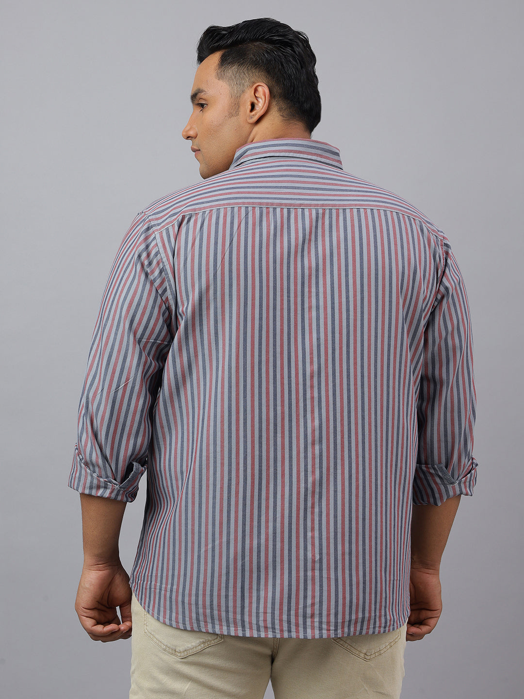 Men Indigo Cotton Stripes 1 Pocket Slim Fit Casual Shirt