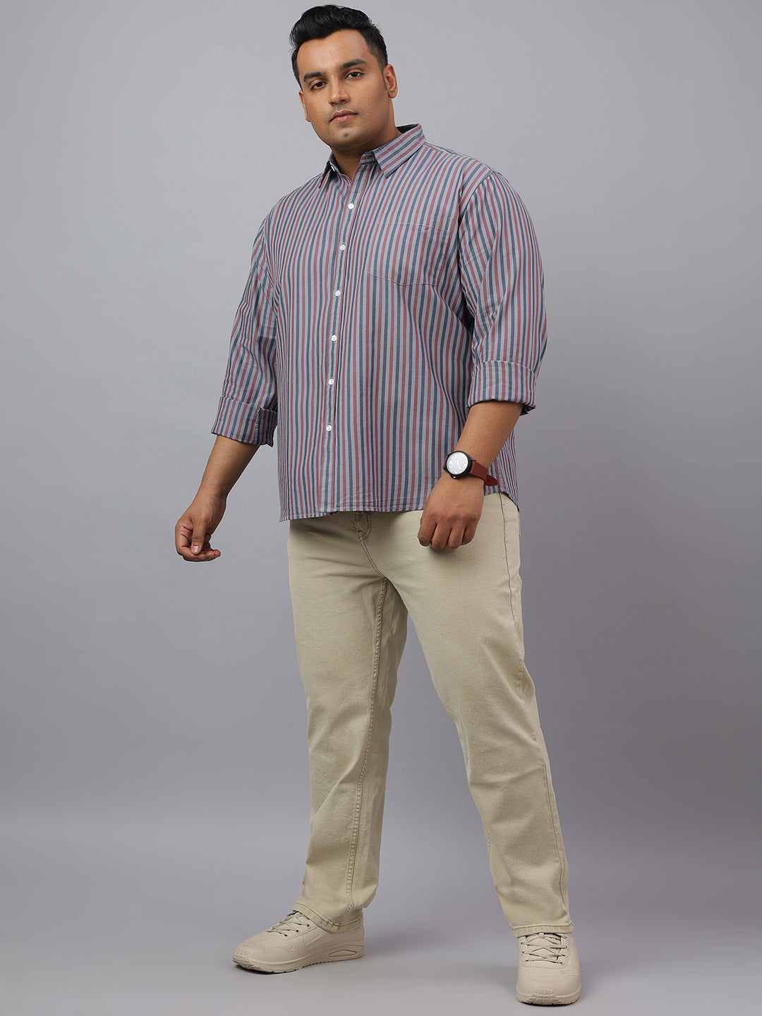 Men Indigo Cotton Stripes 1 Pocket Slim Fit Casual Shirt