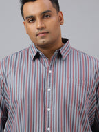 Men Indigo Cotton Stripes 1 Pocket Slim Fit Casual Shirt