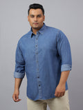 Men Dark Blue Indigo Cotton Denim Solid Color Slim Fit Casual Shirt