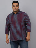 Men Maroon Cotton Stripes 1 Pocket Slim Fit Casual Shirt