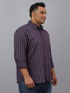 Men Maroon Cotton Stripes 1 Pocket Slim Fit Casual Shirt
