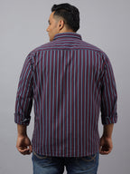 Men Maroon Cotton Stripes 1 Pocket Slim Fit Casual Shirt