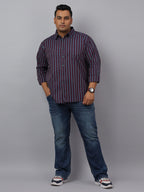 Men Maroon Cotton Stripes 1 Pocket Slim Fit Casual Shirt