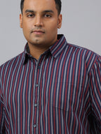 Men Maroon Cotton Stripes 1 Pocket Slim Fit Casual Shirt