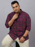 Men Maroon and Blue Cotton Checks 1 Pocket Slim Fit Casual Shirt