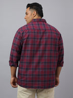 Men Maroon and Blue Cotton Checks 1 Pocket Slim Fit Casual Shirt