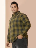 Men Cotton Checks 1 Pocket Regular Fit Smart Casual Shirt - 1228-Olive