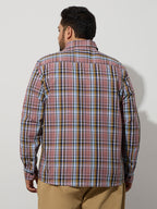 Plus Size Cotton Checks Shirt 1 Pocket Regular Fit Smart Casual Shirt, Style- Plus-1263-Mauve