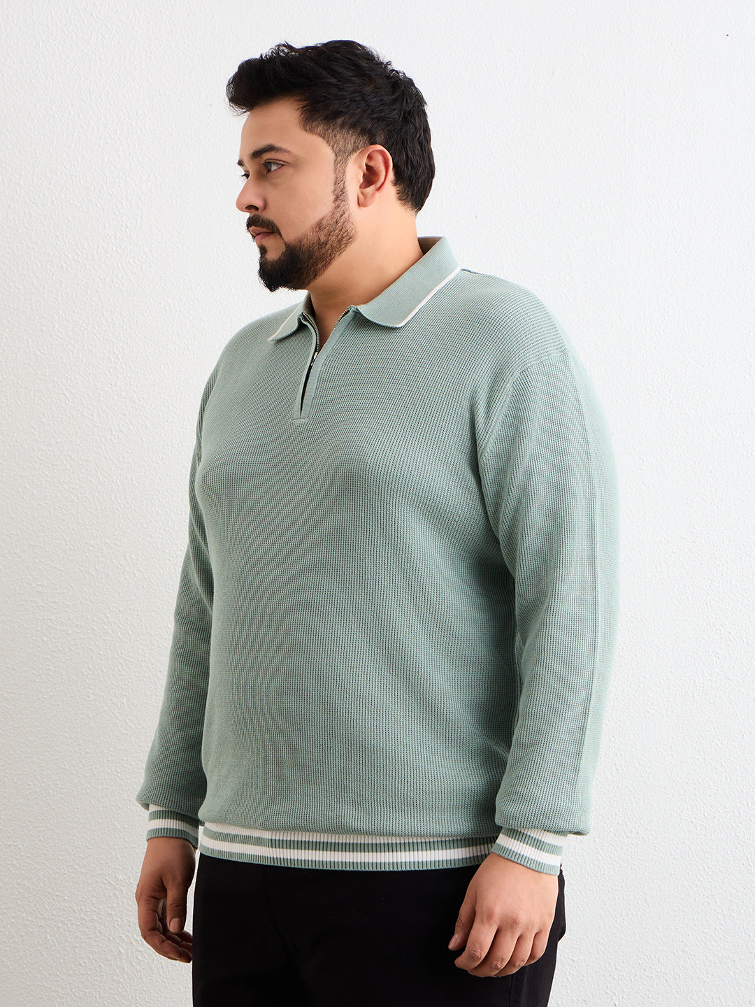 Neon Chillie Men's Plus Size Full Sleeve Polo Ribbed T Shirt -143- Mint