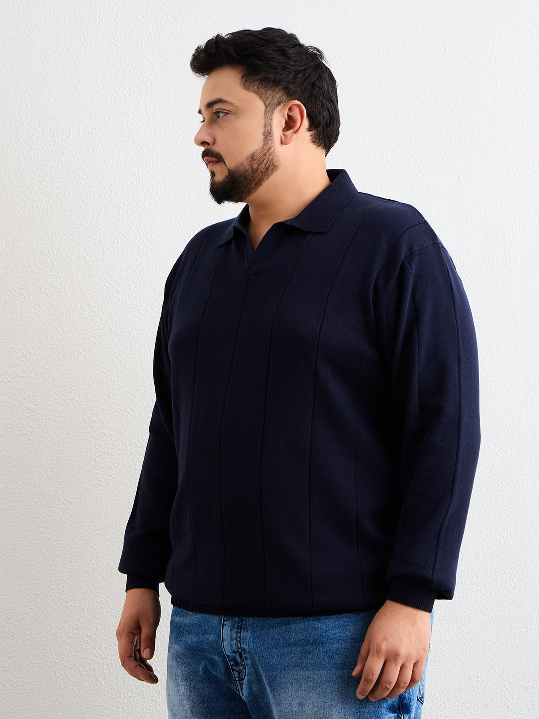 Flat Knit Polo T Shirt 137-Navy