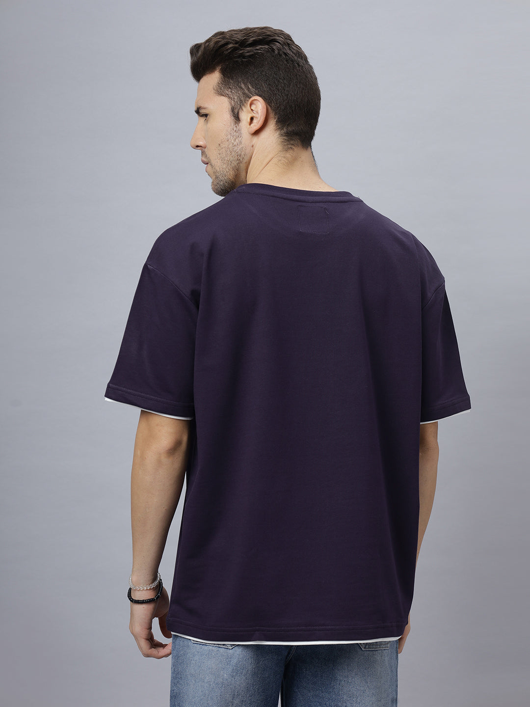Drop-Shoulder Sleeves Heavy GSM Pure Cotton Oversize Fit T-shirt (NC-OS-102-Purple)