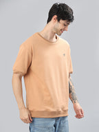 Drop-Shoulder Sleeves Heavy GSM Pure Cotton Oversize Fit T-shirt (NC-113-Peach)