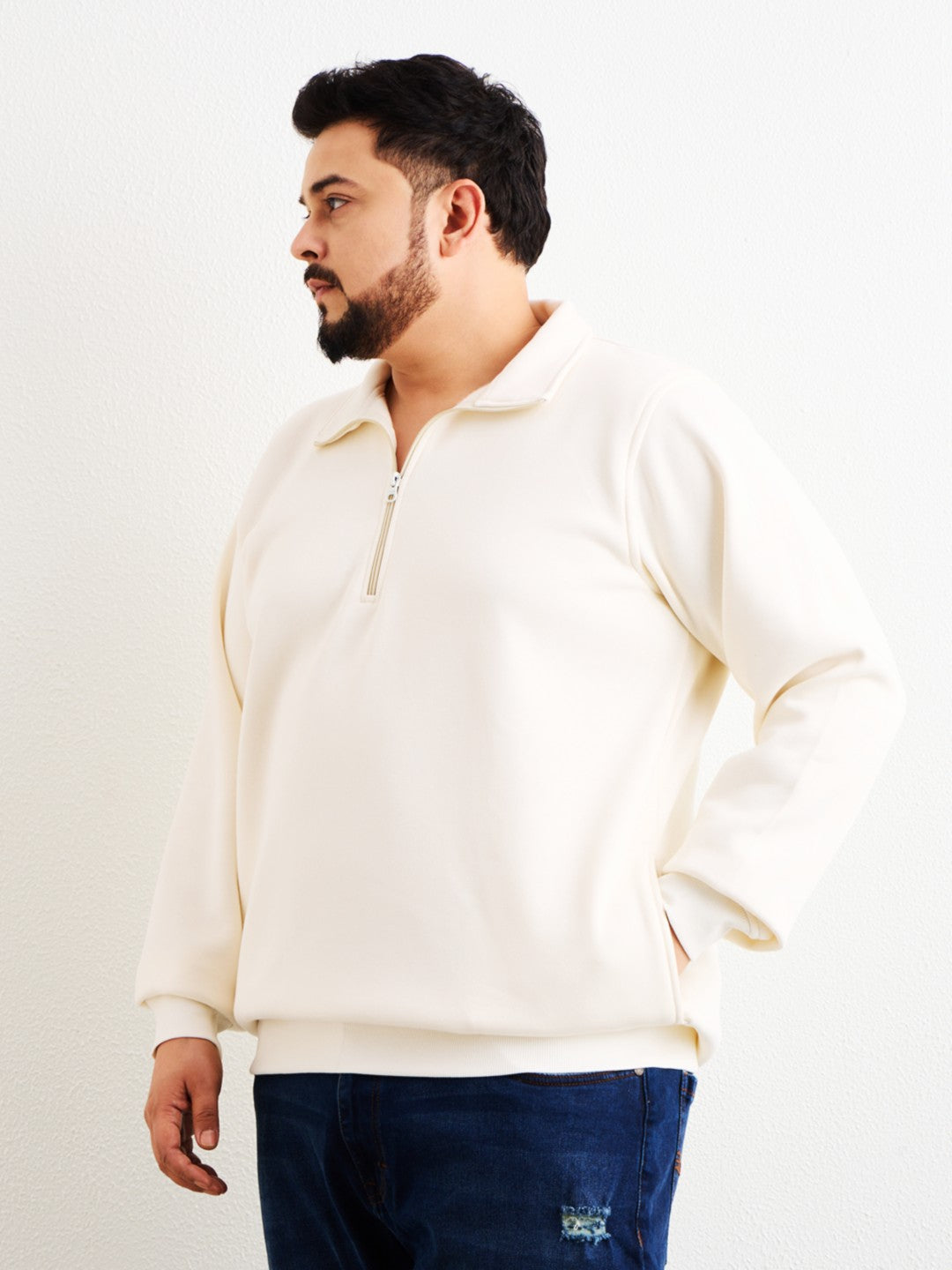 White Sweat Shirt Plus size Full Sleeve - 709-White