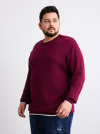 Flat Knit Full Sleeve Polo Ribbed T Shirt  - Maroon - Style 133