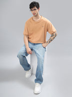 Drop-Shoulder Sleeves Heavy GSM Pure Cotton Oversize Fit T-shirt (NC-113-Peach)