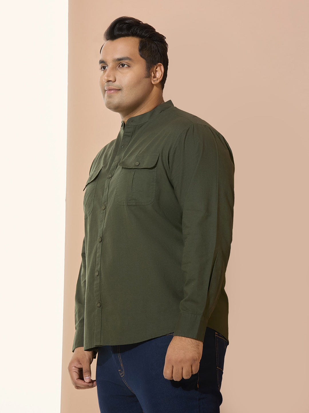 Men Cotton Linen 2 Pocket Regular Fit Smart Casual Shirt - Style- NC-2k53-Dark Green