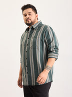 Plus Size Cotton 1 Pocket Regular Fit Smart Casual Shirt  - Green - Style 1269