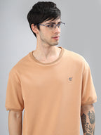 Drop-Shoulder Sleeves Heavy GSM Pure Cotton Oversize Fit T-shirt (NC-113-Peach)