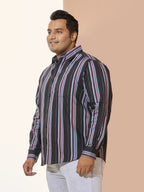 Men Cotton Stripe 1 Pocket Regular Fit Smart Casual Shirt - BlackRed