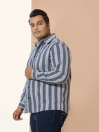 Men Cotton Stripe 1 Pocket Regular Fit Smart Casual Shirt  - NavyWhite