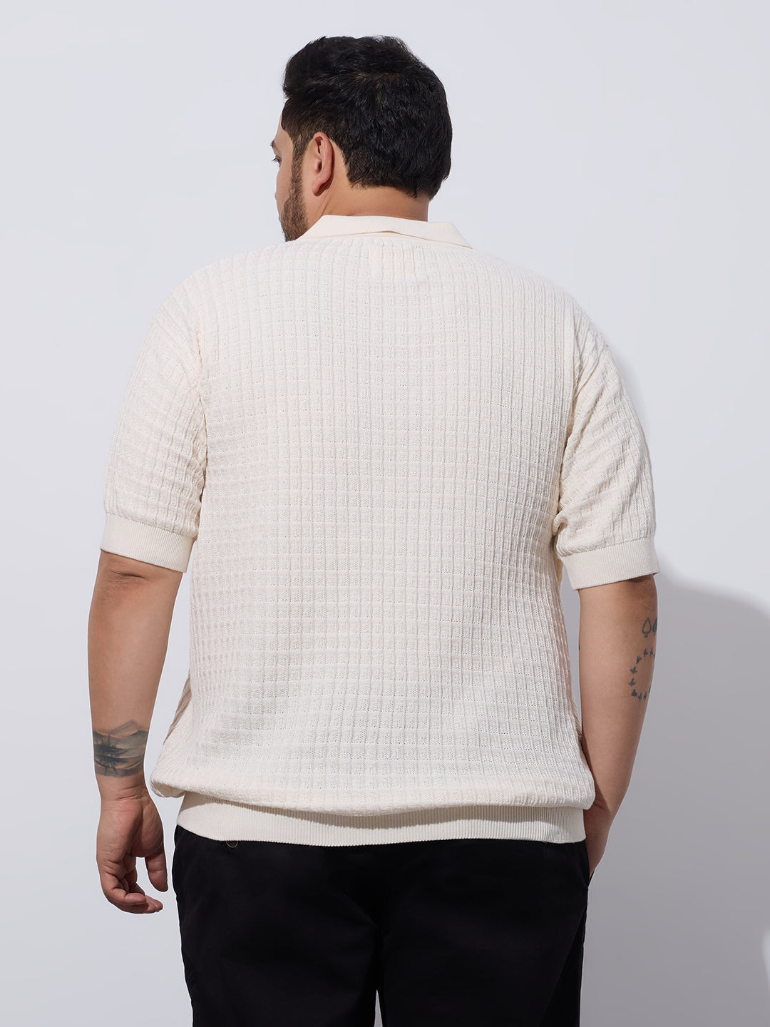 Flat Knit Half sleeve Polo Ribbed T Shirt, Style- NC-Plus-129-Ash-Milange