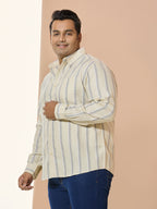 Men Cotton Stripe 1 Pocket Regular Fit Smart Casual Shirt - Yellow