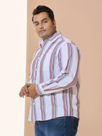 Men Cotton Stripe 1 Pocket Regular Fit Smart Casual Shirt - WhiteRed