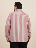 Plus Size Cotton Stripes Shirt 1 Pocket Regular Fit Smart Casual Shirt, Plus-1266-Maroon