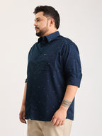 Plus Size Cotton 1 Pocket Regular Fit Smart Casual Shirt  - Navy - Style 1278