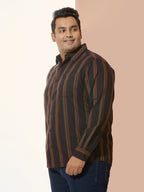 Men Cotton Stripe 1 Pocket Regular Fit Smart Casual Shirt - BrownGreen