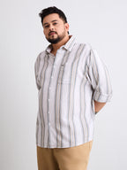 Plus Size Cotton 1 Pocket Regular Fit Smart Casual Shirt  - Beige - Style 1269