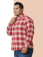 Men Cotton Checks 1 Pocket Regular Fit Smart Casual Shirt - Red