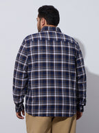 Plus Size Cotton Checks Shirt 1 Pocket Regular Fit Smart Casual Shirt, Style-Plus-1265-Navy