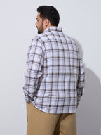 Plus Size Cotton Checks Shirt 1 Pocket Regular Fit Smart Casual Shirt, Style- Plus-1265-white