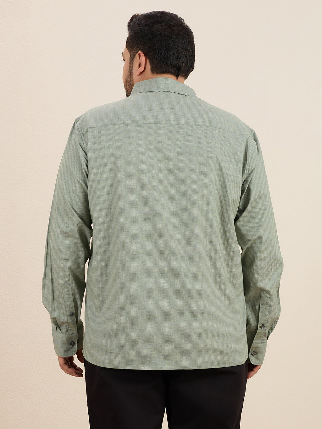 Plus Size Cotton 1 Pocket Regular Fit Smart Casual Shirt - Olive