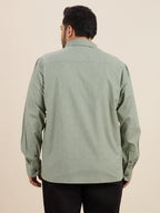 Plus Size Cotton 1 Pocket Regular Fit Smart Casual Shirt - Olive