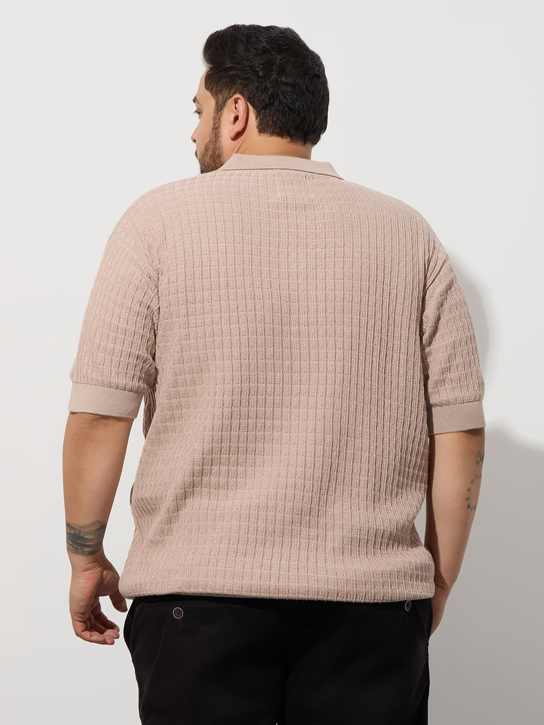 Flat Knit Half sleeve Polo Ribbed T Shirt - Style- NC-Plus-129-Coco