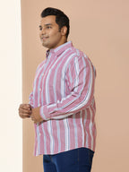 Men Cotton Stripe 1 Pocket Regular Fit Smart Casual Shirt - Maroon