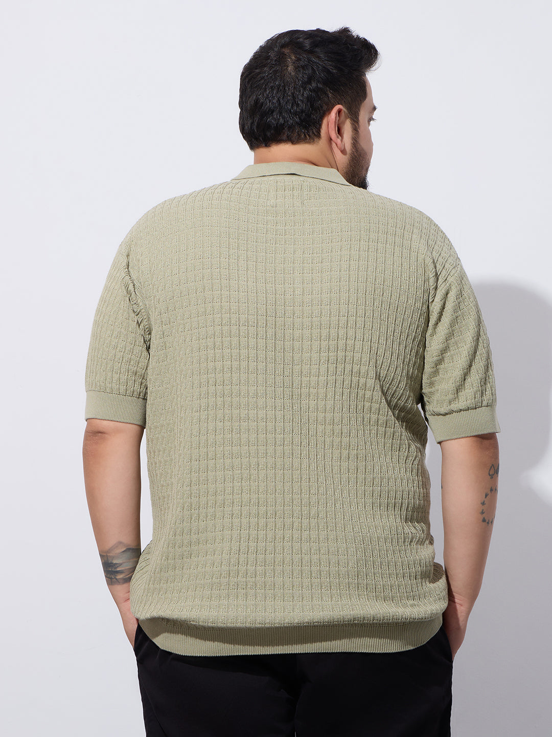 Flat Knit Half sleeve Polo Ribbed T Shirt- Style- NC-Plus-129-Mouse